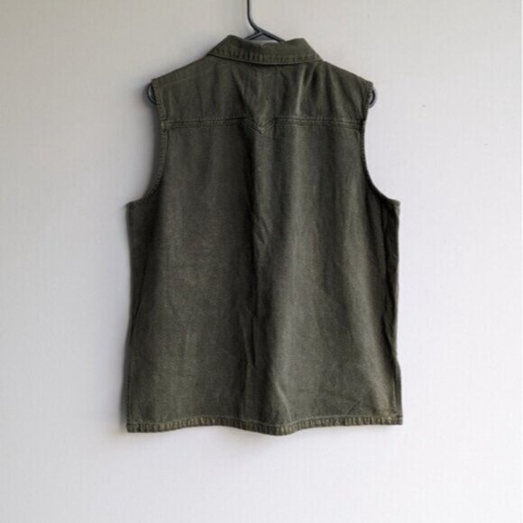 Gold Buffalo David Bitton green canvas button down vest - Picture 4 of 6